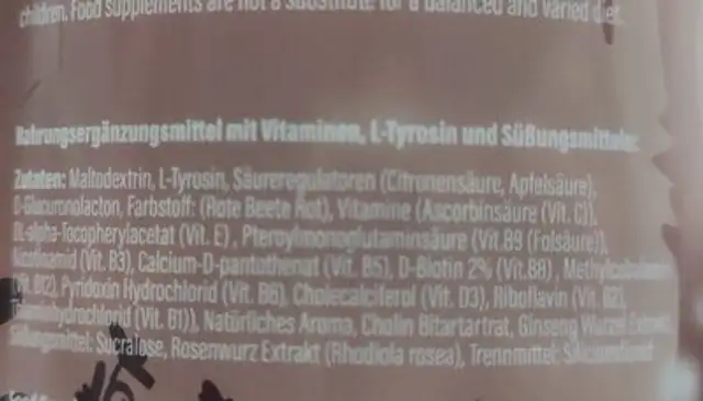 Hydration Drink Cherry Banana ingredients label