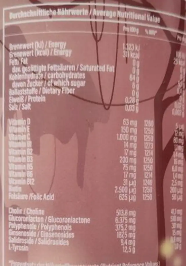 Hydration Drink Cherry Banana nutrition facts table