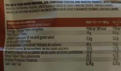 Vegan Protein Bar nutrition facts table