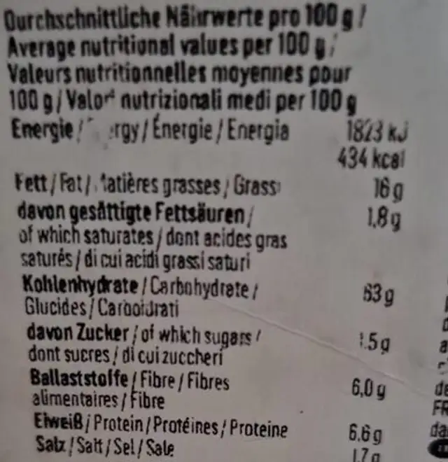 Maïs grillé goût piment nutrition facts table