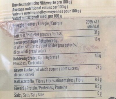 Bio Cookie chocolate confetti nutrition facts table