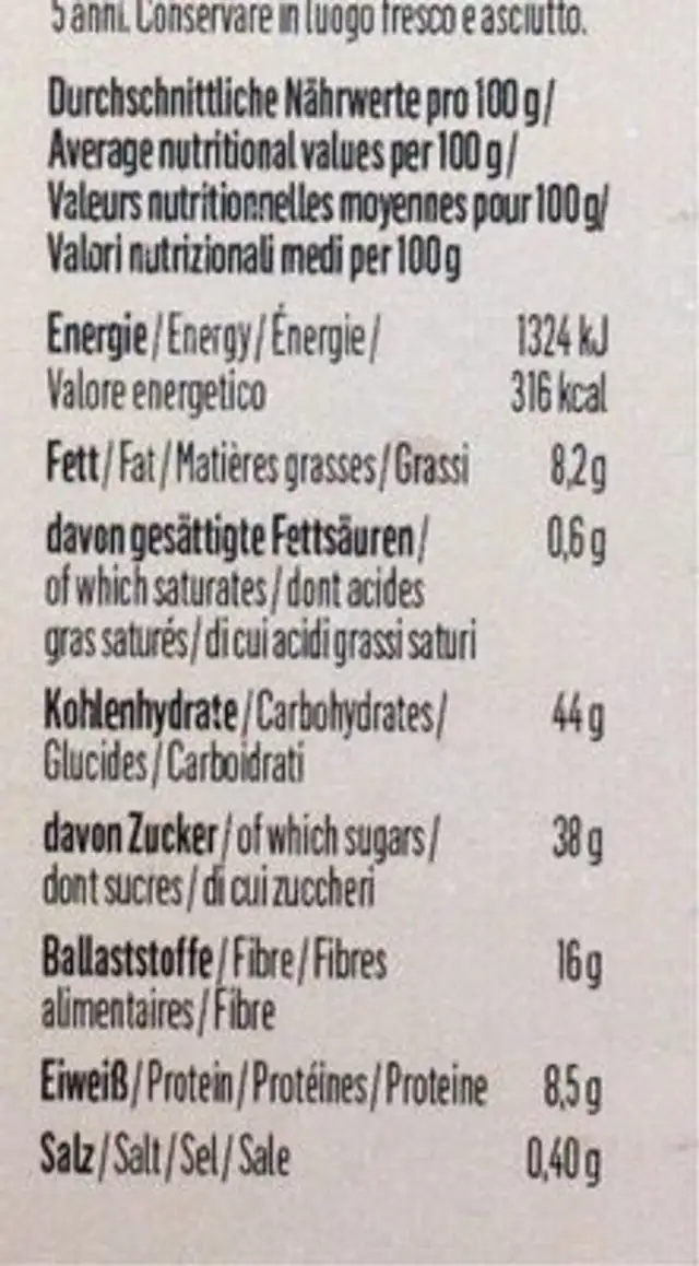 Getrocknete feigen nutrition facts table