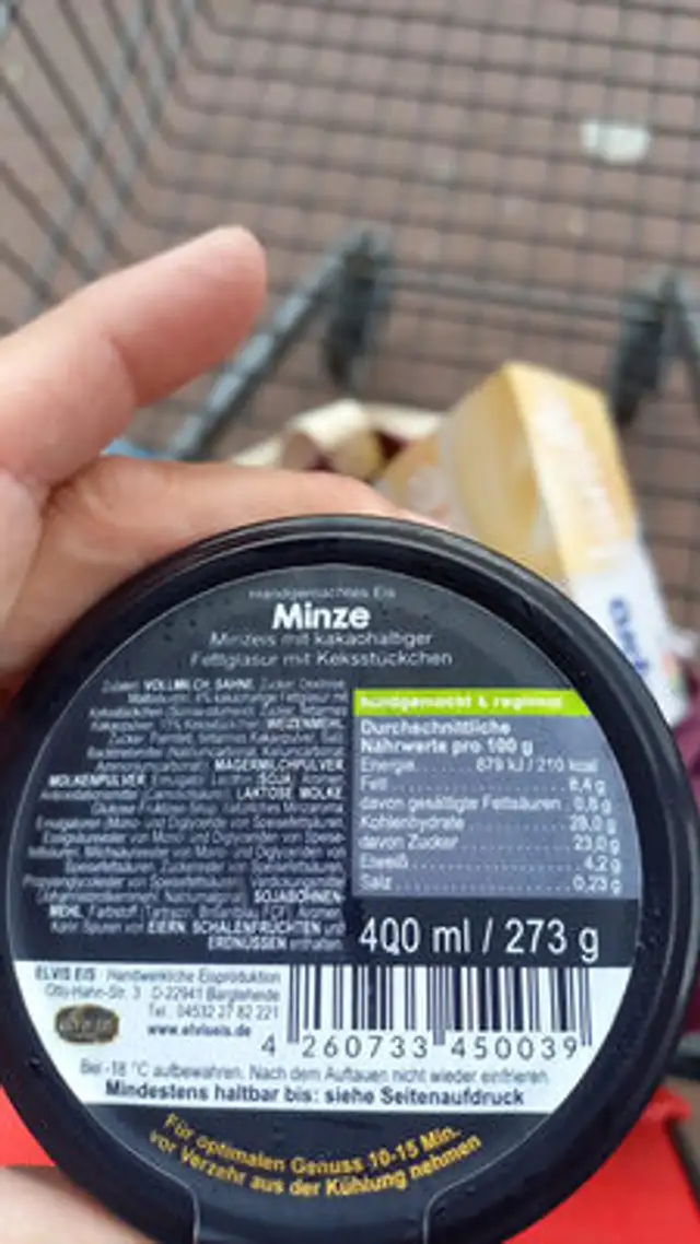 Minze ingredients label