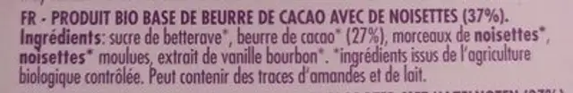 White Crunchy Hazelnut ingredients label