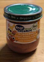 Morgenbrei Joghurt, Banane, Erdbeere, Blaubeere mit Hafer