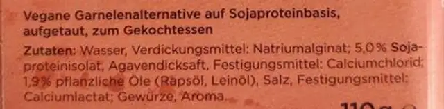 Vegane Shrymps Natur ingredients label