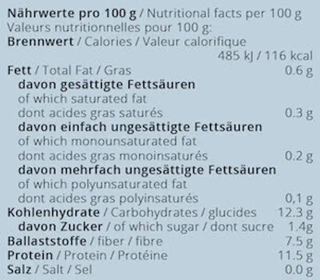 Schwarze Bohnen-Tempeh Natur nutrition facts table