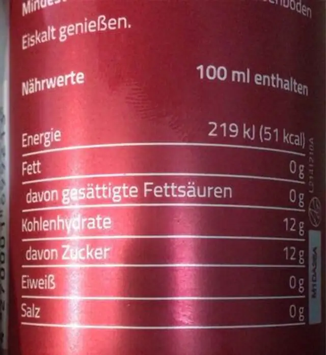 Gojinade nutrition facts table