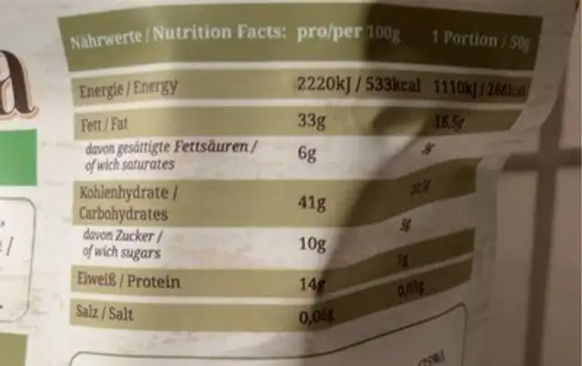 Granola kernig-knusprig nutrition facts table