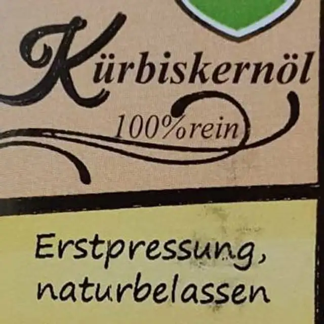 Kürbiskernöl ingredients label