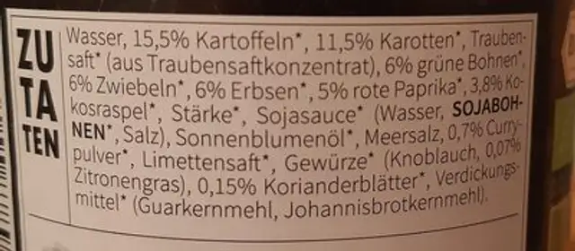 Thai Curry ingredients label