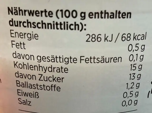 Apfelmus nutrition facts table