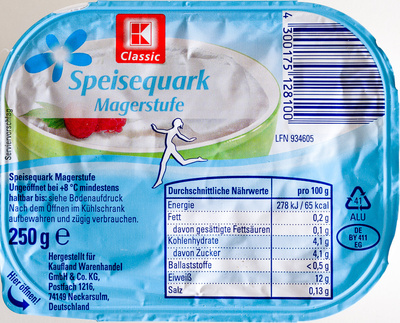 Speisequark Magerstufe front packaging