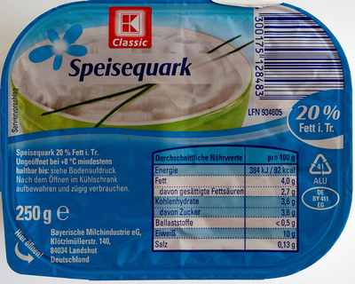Speisequark 20% Fett i. Tr. front packaging