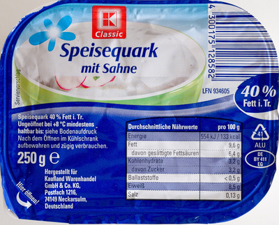 Speisequark mit Sahne front packaging
