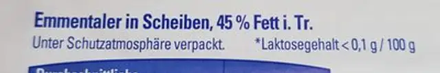 Emmentaler in Scheiben, Käse ingredients label