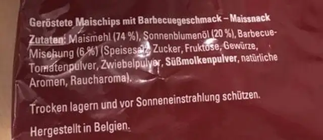 Tortilla Chips, Barbecue ingredients label