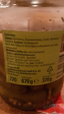 Cornichons ingredients label