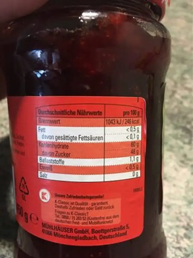 Konfitüre, Erdbeere nutrition facts table