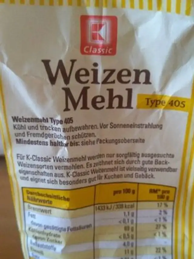 Farine ingredients label