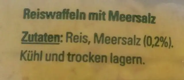 Reiswaffeln mit Meersalz ingredients label