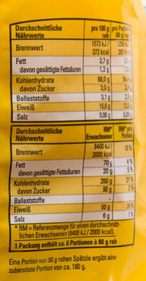 Schwäbische Spätzle nutrition facts table