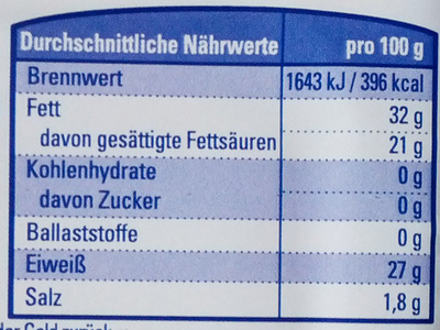 Bergkäse in Scheiben nutrition facts table