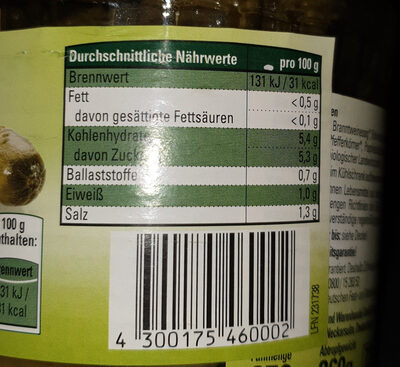 Gewürzgurken / Cornichon nutrition facts table
