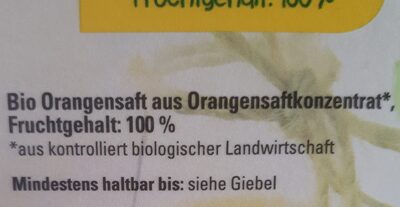 Orangensaft ingredients label
