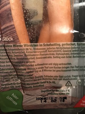 Wiener Würstchen , Schwein ingredients label