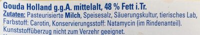 Gouda Holland g.g.A. mittelalt in Scheiben ingredients label