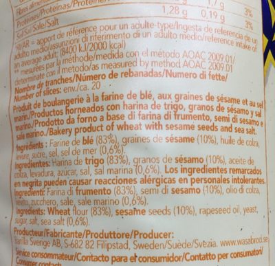 Sesame & sea salt ingredients label