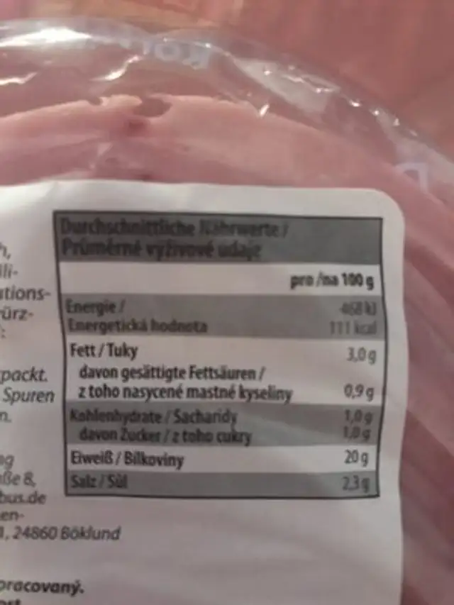 Globus Korrekt Rollsaftschinken Hunsrücker ingredients label