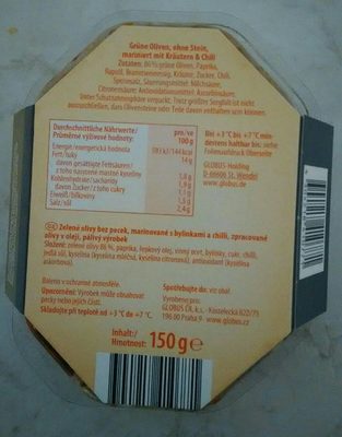 Olives vertes piquantes ingredients label