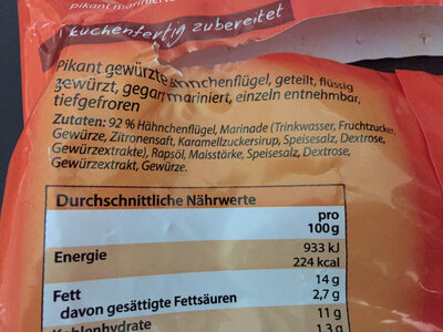 Chicken Wings Tiefkühl ingredients label