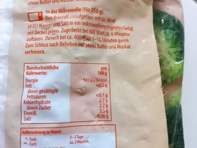 Beoccoli-Rösschen nutrition facts table