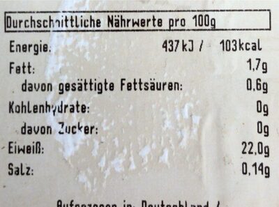 Hähnchen Geschnetzeltes nutrition facts table