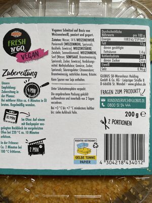 Schnitzel vegan ingredients label