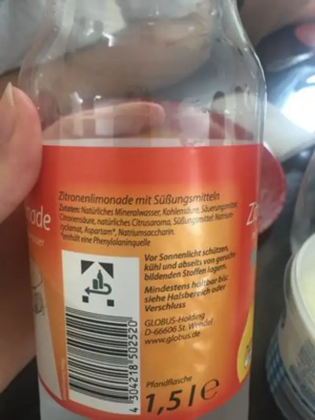 Zitronenlimonade, Ohne Zucker ingredients label
