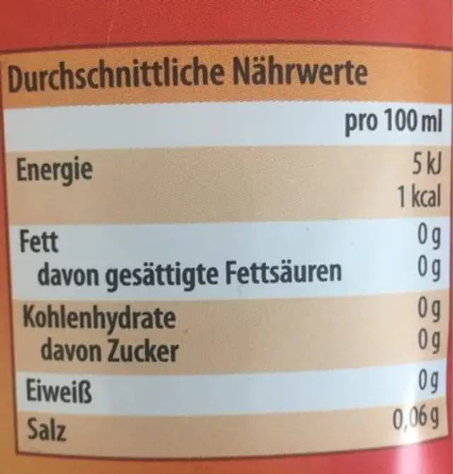 Zitronenlimonade, Ohne Zucker nutrition facts table