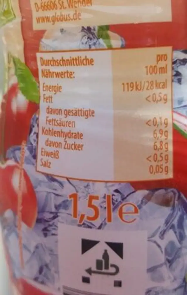 Eistee, Wildkirsche nutrition facts table