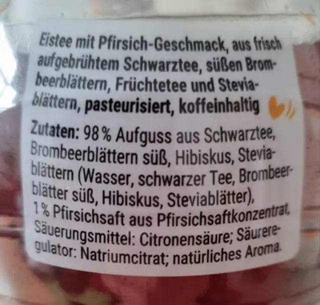iced Tea Pfirsich Zero ingredients label