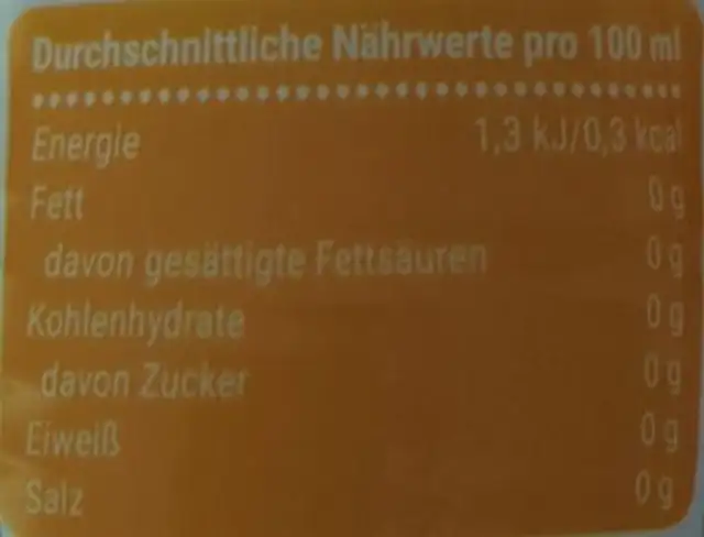 iced Tea Pfirsich Zero nutrition facts table