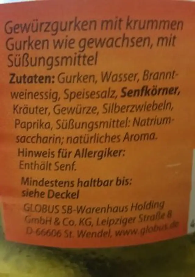 Gurkentopf, Gurken Wie Gewachsen ingredients label