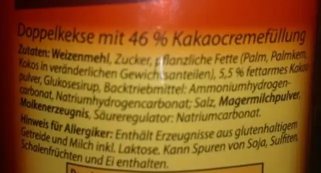 Doppelkekse ingredients label