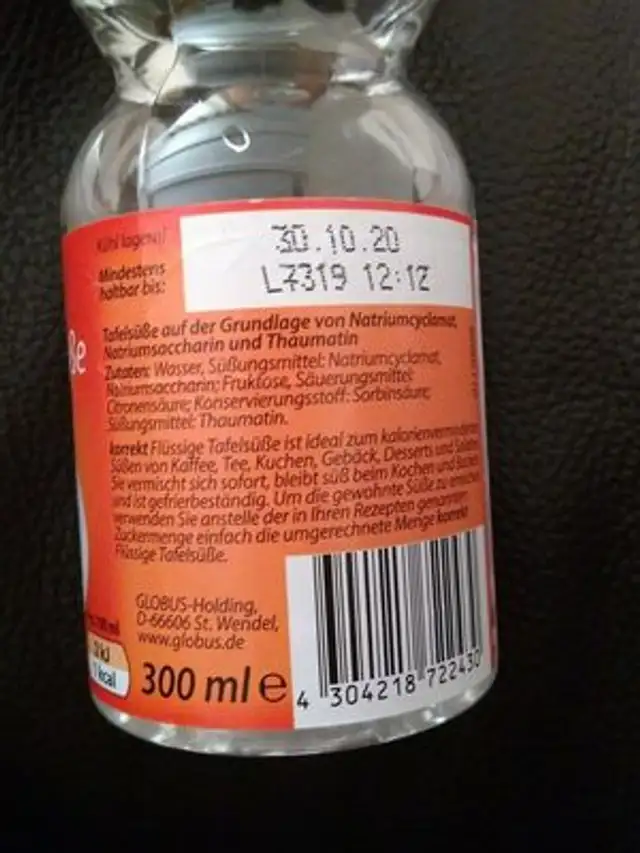 Korrekt Flüssige Tafelsüsse ingredients label