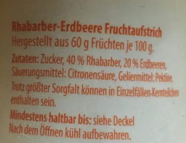 Confiture fraise rubarbe ingredients label