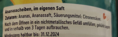 Ananas Scheiben ingredients label