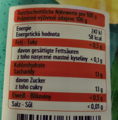 Ananas Scheiben nutrition facts table