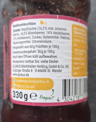 Waldfrucht Marmelade ingredients label